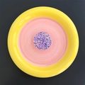 Macro view of a round glitter phone socket with vibrant blue and pink sparkling sequins - Round / Blue