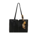 Borsa tote nera minimalista con cuciture a contrasto e sciarpa floreale decorativa - Nero