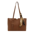 Borsa tote marrone con cuciture a contrasto e dettaglio foulard in seta decorativo - Cuoio