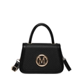 Elegante borsa in pelle PU nera con patta intrecciata e logo M dorato per un look moderno - Nero