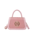 Borsa a tracolla rosa motivo spina di pesce con logo M dorato e tracolla regolabile - Rosa