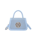 Borsa a tracolla azzurra in stile box con texture miste e fibbia dorata a M - Blu