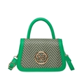 Retro bright green mini handbag with woven herringbone panel and gold M letter buckle - Green