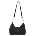Bolso de hombro media luna negro con textura de sarga y detalles metálicos dorados - Negro