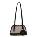 Elegante borsa a mano beige e nera a forma di conchiglia con dettagli in metallo oro - Nero