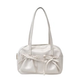 Creamy white PU shoulder bag with dual bow pleated pockets and a zip closure - Off White