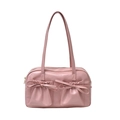 Pink vintage bowling bag with decorative leather bows and double front pockets - Pink