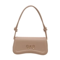 Beige Schultertasche aus Kunstleder mit goldener Schleifenschnalle und Knotendetails - Khaki