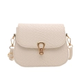 Chic cream woven texture crossbody bag with gold U-shaped lock and crocodile pattern - White