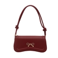 Dark red matte leather underarm bag with a gold bow buckle and knotted shoulder strap - Red