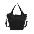 Large black pebbled leather bucket bag with top handles and adjustable shoulder strap - Black