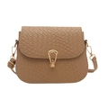 Brown woven saddle bag for women with golden horseshoe buckle and adjustable strap - Khaki
