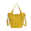 Yellow bucket handbag in lychee pattern leather with detachable silver strap - Yellow