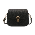 Classic black woven texture crossbody bag with gold horseshoe buckle on white background - Black