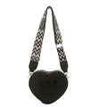 Fashion heart-shaped crossbody bag in black leather with SM letter embossing and wide strap - Black