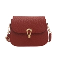 Retro dark red woven texture square crossbody bag with gold horseshoe clasp for women - Red