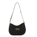 Elegante borsa hobo a mezzaluna nera con fiocco dorato e tracolla a catena metallica - Nero
