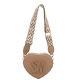 Beige heart-shaped crossbody bag with bold SM letters and geometric woven strap - Khaki