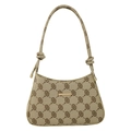 Minimalist moon-shaped shoulder bag with monogram fabric and knot detail strap - Khaki