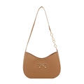Borsa hobo marrone chiaro con fiocco dorato e dettaglio tracolla a catena - Cachi
