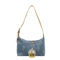 Sac sous le bras en jean bleu avec motif d'ours et charm mignon pour le quotidien - Bleu clair