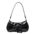 Borsa sottobraccio nera lucida stile balletcore con lacci e dettagli argentati - Nero