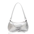 Borsa hobo Y2K argento metallizzato con lacci e frange decorative per donna 2025 - Argento