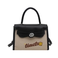 Bolso bandolera de lona y cuero negro con bordado timeto y cierre giratorio de metal - Negro