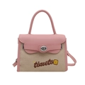 Minibolso Kelly en contraste rosa y beige con bordado y correa ajustable - Rosa
