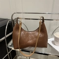 Elegant brown woven PU leather hobo bag with slim beige strap for stylish daily commute. - Brown