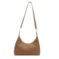 Woven brown PU leather hobo bag with slim shoulder strap for minimalist fashion look - Khaki