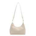 Beige woven PU hobo shoulder bag featuring adjustable strap and elegant gold hardware - White