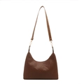 Stylish brown woven PU tote bag with minimalist shoulder strap design for daily use - Brown