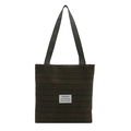 Sac cabas rayé marron foncé en toile avec étiquette tendance et larges bandoulières - Vert