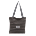 Striped canvas tote bag with woven handles and fashion label for daily commute - Black