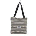 Minimalist black and white striped canvas tote bag with fashion label and wide handles - Gray