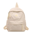 Sac à dos japonais beige minimaliste avec écusson smiley jaune et grand compartiment principal - Blanc