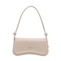 Beige faux leather underarm bag with a unique wavy base and thin shoulder strap - White