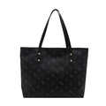 Sac fourre-tout en cuir noir avec imprimé ours et clous dorés sur les anses, fond blanc pur - Noir