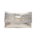 Silver stone pattern PU envelope clutch bag with a gold metal bow buckle detail - Silver