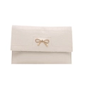 Chic beige crocodile pattern PU leather envelope clutch bag with gold bow detail - White