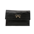 Elegant black crocodile pattern envelope bag with a golden metal bow detail - Black