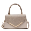 Elegante champagne glitter schoudertas met goudkleurige hardware voor dames crossbody - Khaki