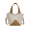 Sac seau élégant en similicuir bicolore avec poignée supérieure et bandoulière. - Kaki