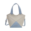 Sac seau tendance pour femme en cuir PU bicolore beige et bleu clair chic - Bleu