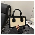 Detail of the Studio 1986 contrast color handbag with canvas texture and leather trim - Black Splicing Canvas (Aieibo 1986) / Black