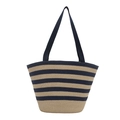 Borsa tote in rafia a righe con manici blu per la spiaggia e le vacanze - Blu
