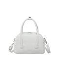 White lychee pattern PU leather Boston handbag with detachable strap and top handle - White