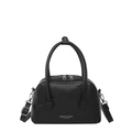 Classic black pebbled leather crossbody bag with silver zippers and dual top handles - Black