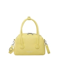 Chic yellow lychee leather Boston handbag with double zipper and detachable shoulder strap - Yellow